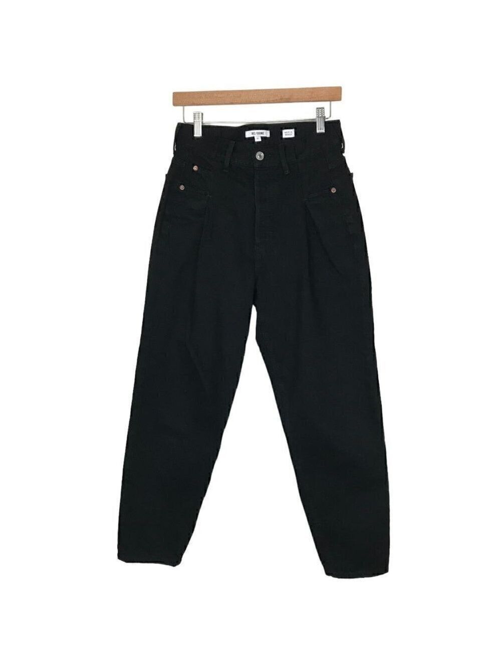 Re/Done Black High Rise With Pleats 5 Pocket Jeans Size 25